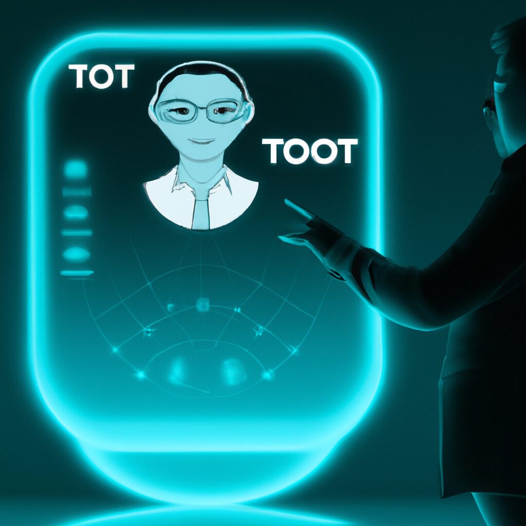 A futuristic AI-powered chatbot assistant helping a user on a digital interface