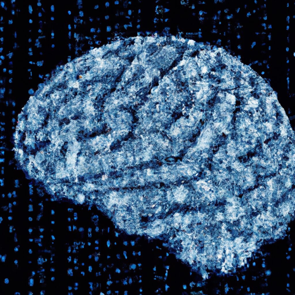 Conceptual image of AI algorithms represented as a digital brain with complex data patterns